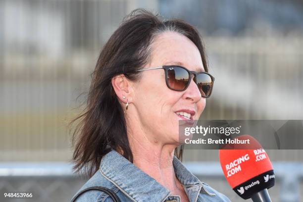 Trainer Allison Bennett after her horse Crisis Point won the Werribee Open Range Zoo BM58 Handicap at Werribee Racecourse on April 19, 2018 in...