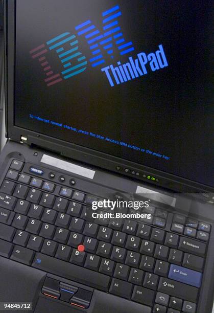 An IBM ThinkPad laptop computer is pictured in New York on December 3, 2004. International Business Machines Corp., seeking to exit an industry it...