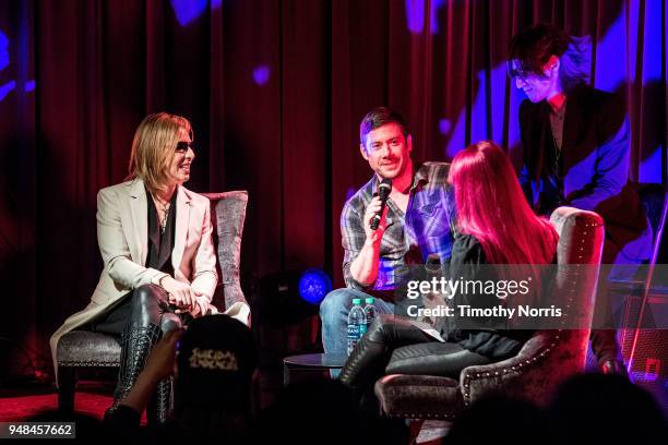 Yoshiki, Wes Borland, Lyndsey Parker and Sugizo speak during Reel to Reel: We Are X at Grammy Museum on April 18, 2018 in Los Angeles, California.