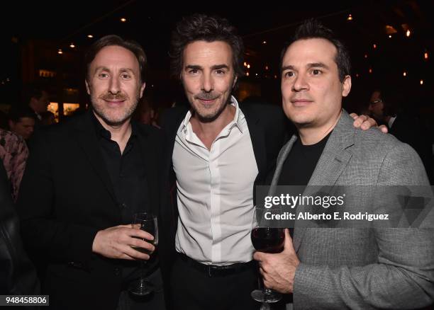 Jonathan Tropper, Shawn Levy and Mark Raso attend the after party for the premiere of Netflix's "Kodachrome" at ArcLight Cinemas on April 18, 2018 in...