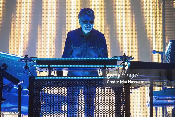 French composer, performer and record producer Jean-Michel Jarre performs on stage at Paramount Theatre on April 18, 2018 in Seattle, Washington.