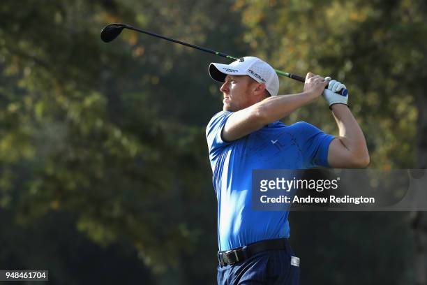 David Horsey of England takes his shot off the 13th tee during Day One of the Trophee Hassan II at Royal Golf Dar Es Salam on April 19, 2018 in...