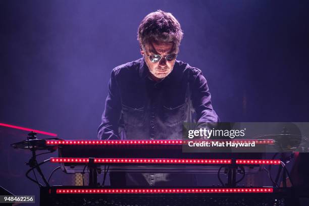 French composer, performer and record producer Jean-Michel Jarre performs on stage at Paramount Theatre on April 18, 2018 in Seattle, Washington.