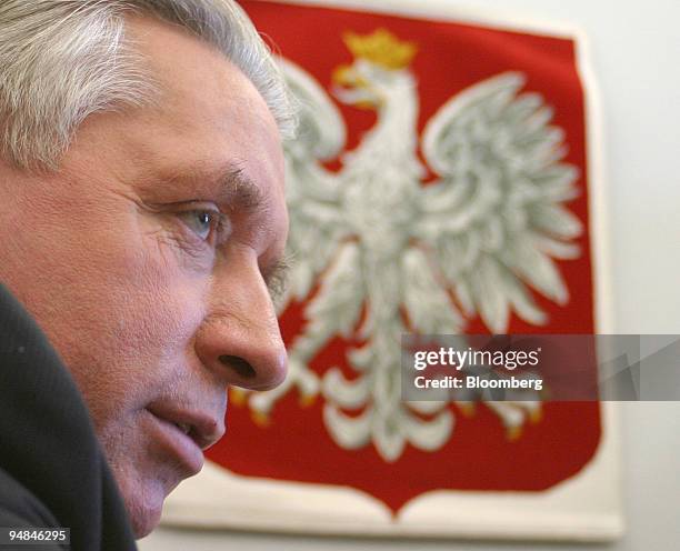 Andrzej Lepper. Leader of Samoobrona political party pauses during an interview in his office in Warsaw, Poland, Wednesday, April 14, 2004. Lepper,...
