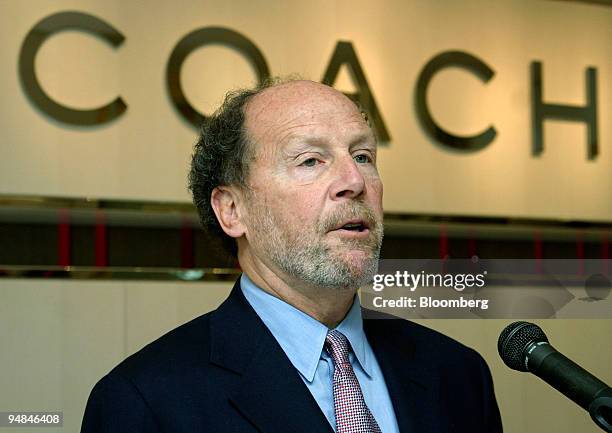 Coach Inc. Chairman and CEO Lew Frankfort speaks to reporters during the opening of a new Coach shop in Tokyo's Marunouchi district Thursday, April...