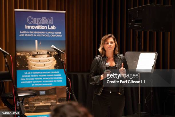 And Head Of Operations of Select Management Group Alisa Ben speaks at the Capitol Music Group Host "The Future She Built" at Capitol Records Studio...