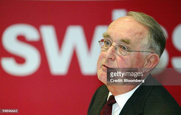 Pieter Bouw, chairman of Swiss International Air Lines speaks at a press conference in Basel, Switzerland, Tuesday, March 23, 2004. The unprofitable...