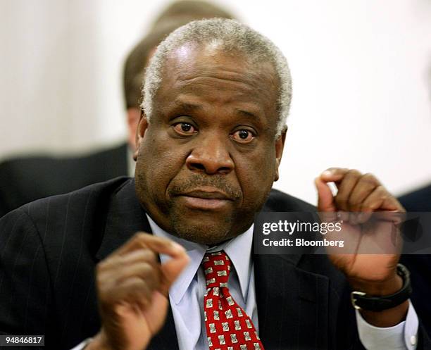 Supreme Court Justice Clarence Thomas appears before the House Appropriations Committee in Washington, DC, March 17, 2004 to discuss the Fiscal Year...