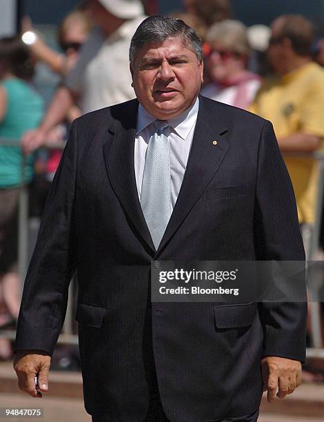 Aussie Group Managing Director John Symond arrives at the memorial service for Kerry Packer at the Opera House in Sydney Friday, February 17, 2006....