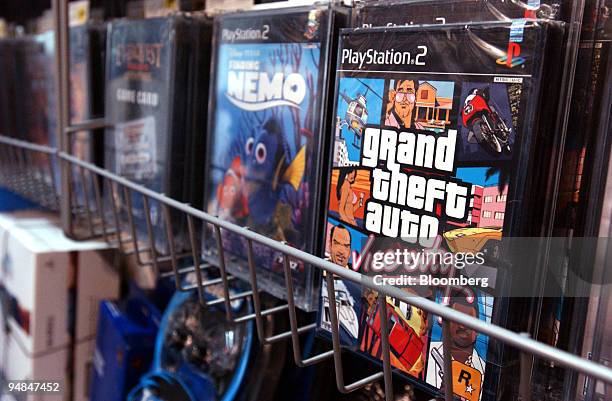 Video game "Grand Theft Auto Vice City" is on display at an electronics store in New York, April 14, 2004. CEO Jeffrey Lapin resigned as the company...