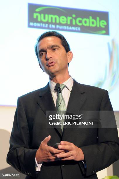 French telecom Numericable-Completel group's Chief Executive Officer, Pierre Danon delivers a speech on September 11, 2008 in Paris during a press...
