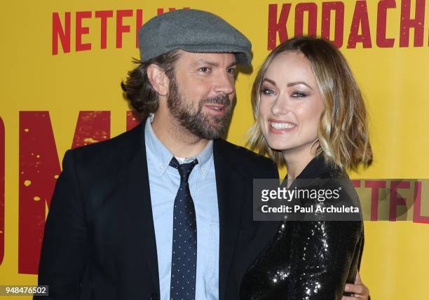 Actors Jason Sudeikis and Olivia Wilde attend the premiere of Netflix's "Kodachrome" at ArcLight Cinemas on April 18, 2018 in Hollywood, California.