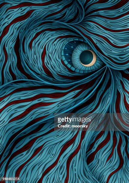 background illustration with mystic monster eye - spirituality stock illustrations
