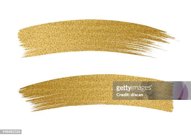 illustrazioni stock, clip art, cartoni animati e icone di tendenza di pennellata dorato glitter su sfondo bianco - oro metallo