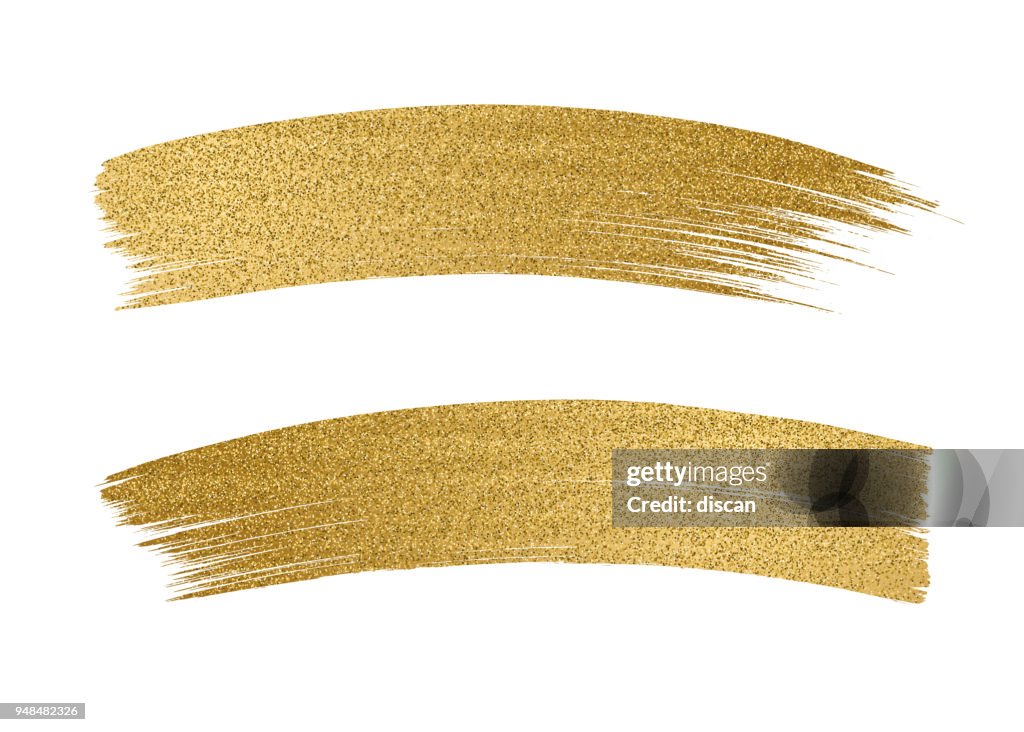 Glitter golden brush stroke on white background