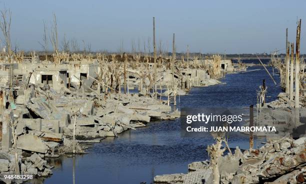 By Oscar Laski Picture showing the ruins of Lago Epecuen village, some 600 km southwest of Buenos Aires, taken on May 3, 2011 after it remained...