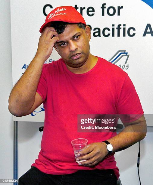 Tony Fernandes, AirAsia Bhd. Chief executive, waits for an interview to start at the Asia Pacific & Middle East Aviation and Tourism Outlook 2005...