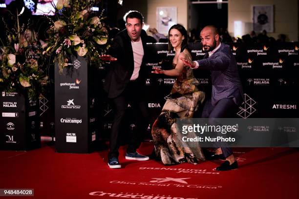 Director Hugo Stuven, actress Aura Garrido and actor Alain Hernandez attend 'El Mundo Es Suyo' premiere during the 21th Malaga Film Festival at the...