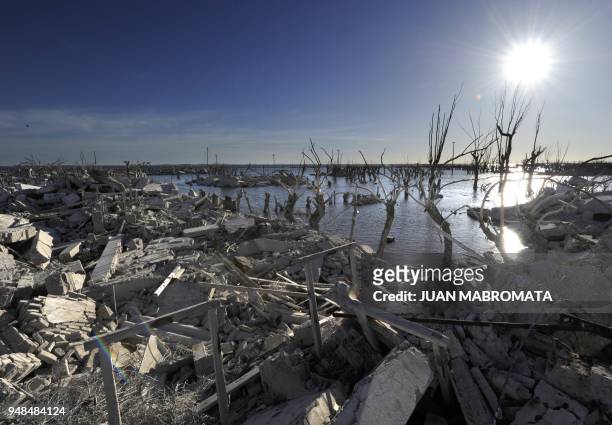 By Oscar Laski Picture of the ruins of Lago Epecuen village, some 600 km southwest of Buenos Aires, on May 3, 2011 after the place remained flooded...