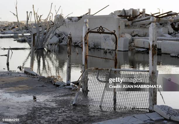 By Oscar Laski Picture of the ruins of Lago Epecuen village, some 600 km southwest of Buenos Aires, on May 3, 2011 after the place remained flooded...