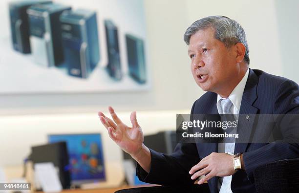 Wang, chairman of Acer Inc., speaks during an interview at the company's headquarters in Hsichih, Taipei county, China, on Wednesday, June 4, 2008....