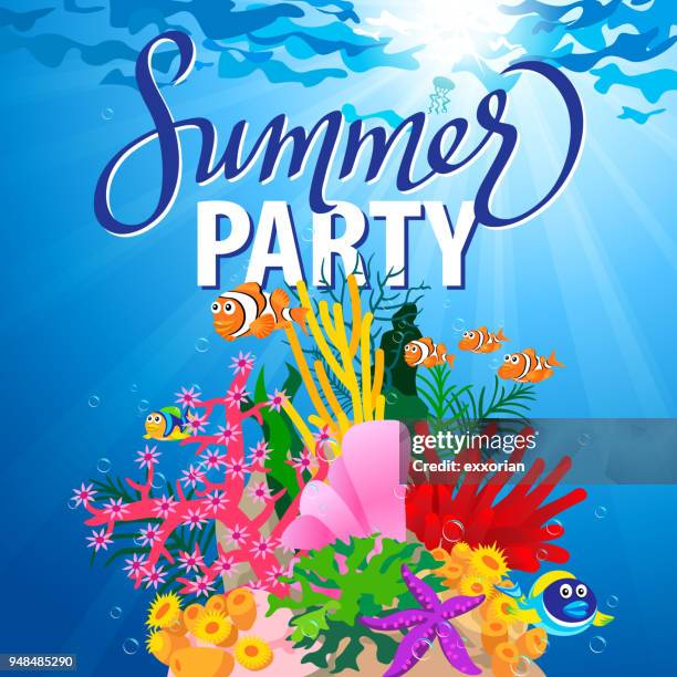 underwater summer party - octopus aquarium stock illustrations