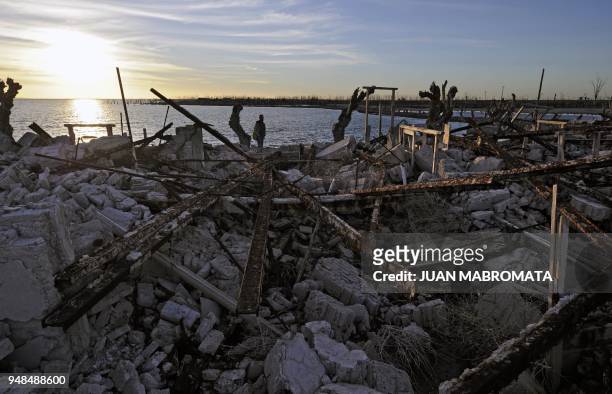 By Oscar Laski Picture of the ruins of Lago Epecuen village, some 600 km southwest of Buenos Aires, on May 3, 2011 after the place remained flooded...