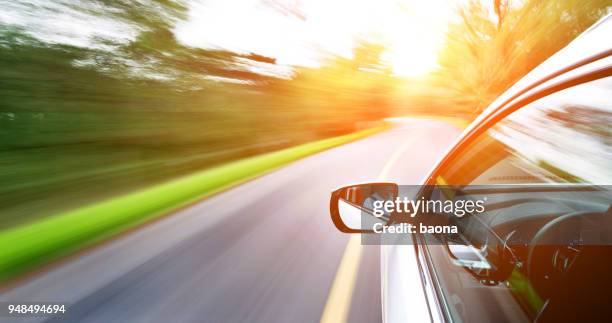 man driving a car through a forest - mirrors while driving stock pictures, royalty-free photos & images