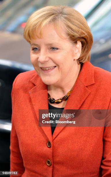 Angela Merkel, Germany's chancellor, arrives for an informal summit of European heads of state at the EU Council building in Brussels, Belgium, on...