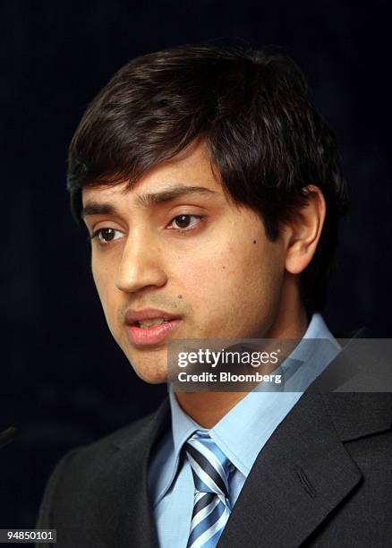 Aditya Mittal, president and chief financial officer, Mittal Steel Co., speaks during a news conference at the Four Seasons Hotel on Park Lane,...