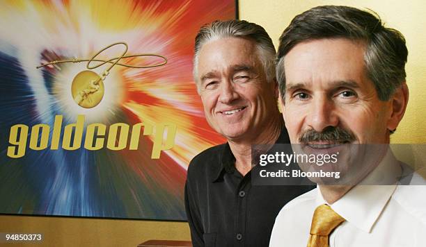 Goldcorp Inc. Chairman and CEO Robert R. McEwen, right, and Wheaton River Minerals Ltd. Chairman and CEO Ian Telfer pose in Toronto, Ontario, Canada...