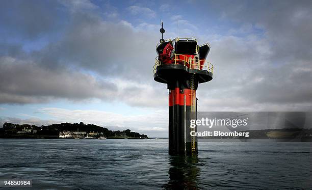 Facing the Irish Sea, the Seagen tidal energy project captures the force of the changing tides at the Narrows of Strangford Lough, County Down, U.K.,...