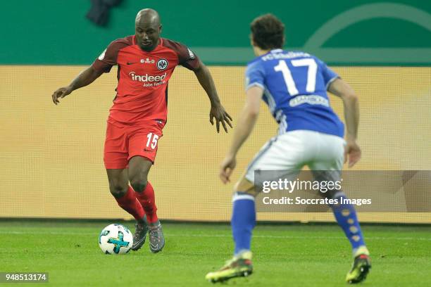 Jetro Willems of Eintracht Frankfurt during the German DFB Pokal match between Schalke 04 v Eintracht Frankfurt at the Veltins Arena on April 18,...