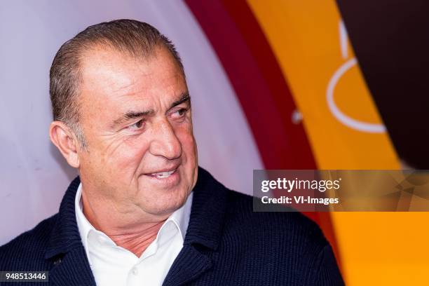 Coach Fatih Terim of Galatasaray SK during the Ziraat Turkish Cup match Fenerbahce AS and Akhisar Belediyespor at the Sukru Saracoglu Stadium on...