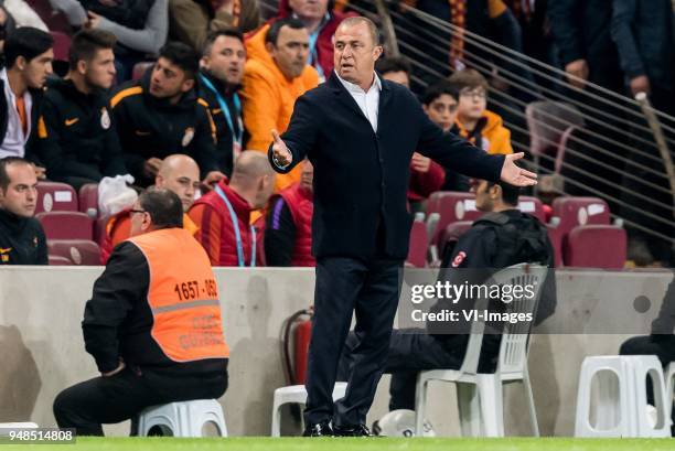 Coach Fatih Terim of Galatasaray SK during the Ziraat Turkish Cup match Fenerbahce AS and Akhisar Belediyespor at the Sukru Saracoglu Stadium on...