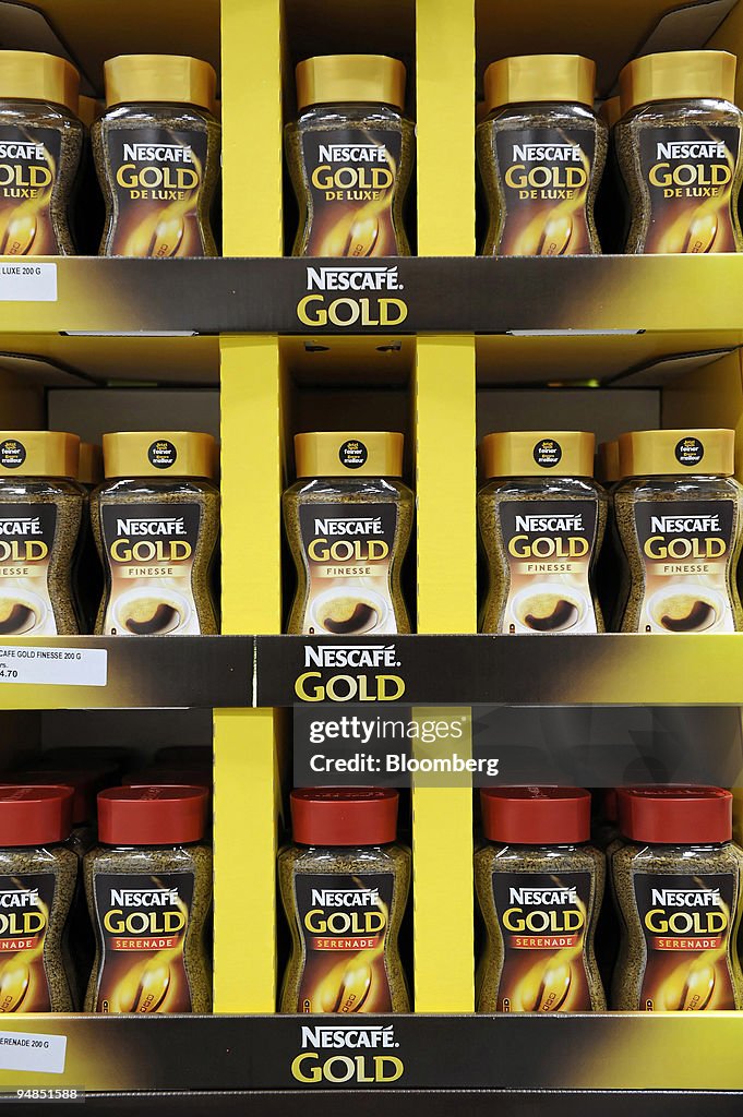 Nestle's Nescafe on display in a supermarket in Biel, Switze