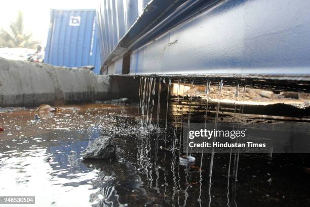 An oil container overturned on GB road near Gaimukh Thane, on April 18, 2018 in Mumbai, India.