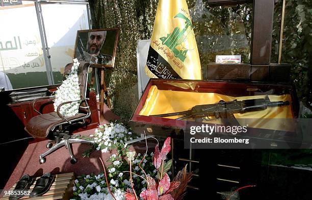 Items belonging to Imad Mughniyeh sit on display during an exhibition marking the second anniversary of the 2006 Israel-Lebanon conflict in...