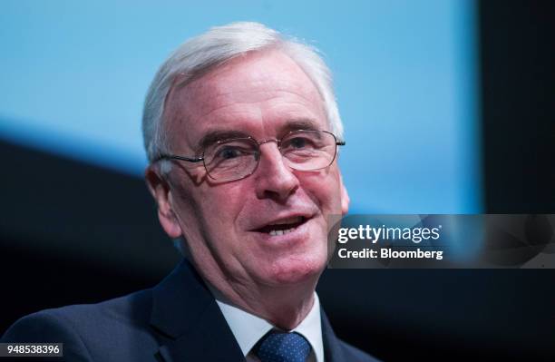 John McDonnell, finance spokesman of the U.K. Opposition Labour party, delivers a speech at Bloomberg's European headquarters in London, U.K., on...