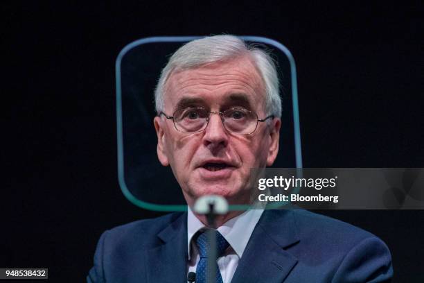 John McDonnell, finance spokesman of the U.K. Opposition Labour party, delivers a speech at Bloomberg's European headquarters in London, U.K., on...