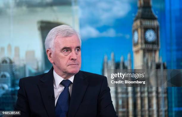 John McDonnell, finance spokesman of the U.K. Opposition Labour party, pauses during a Bloomberg Television interview in London, U.K., on Thursday,...