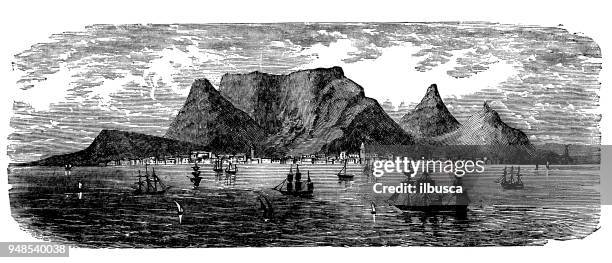antique engraving illustration: cape town - cape town stock illustrations