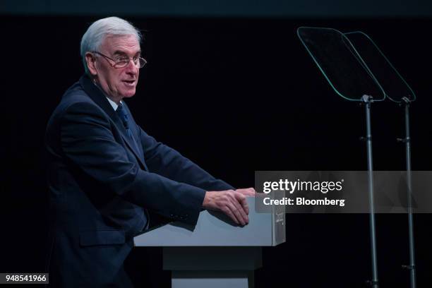 John McDonnell, finance spokesman of the U.K. Opposition Labour party, delivers a speech at Bloomberg's European headquarters in London, U.K., on...