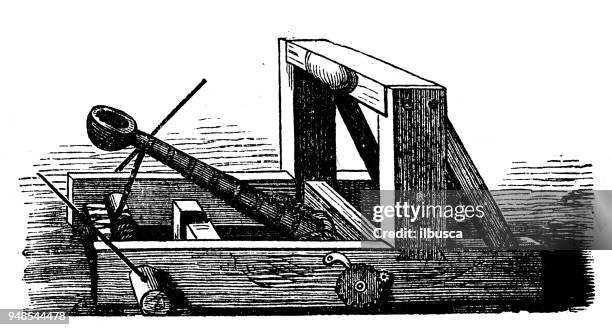 antique engraving illustration: catapult - catapult stock illustrations