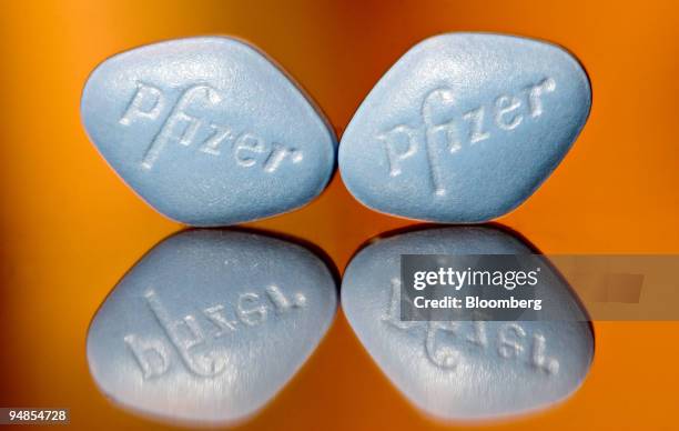 Tablets of Pfizer's erectile dysfunction drug Viagra are arranged for an illustration at C.O. Bigelow Pharmacy in New York, U.S., on Tuesday, April...