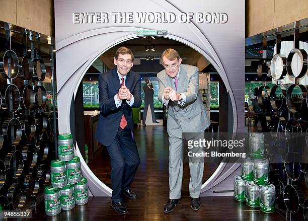Rene Hooft Graafland, Heineken's chief financial officer, left, and Jean-Francois van Boxmeer, Heineken's chief executive officer, pose at a James...