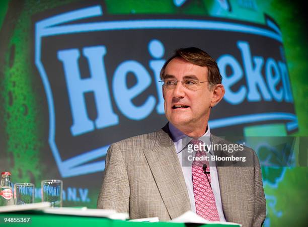 Jean-Francois van Boxmeer, Heineken's chief executive officer, listens at a news conference in Amsterdam, the Netherlands, on Wednesday, Aug. 27,...