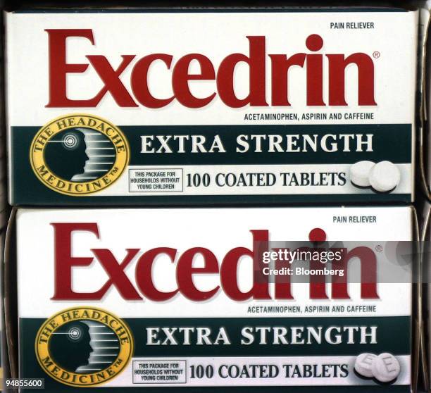 Excedrin headache medicine is seen on a grocery store shelf in Birmingham, Alabama, Friday January 7, 2005. Bristol-Myers Squibb Co. Hired Goldman...