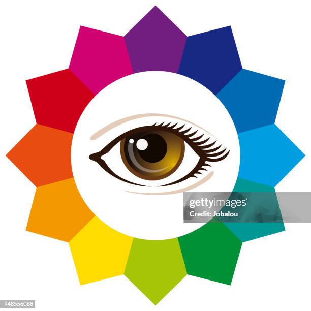 ilustraciones, imágenes clip art, dibujos animados e iconos de stock de rueda de color de espectro con ojo humano - tabla optométrica