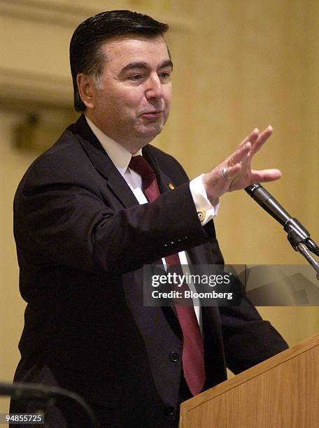 Philadelphia Federal Reserve Bank President Anthony Santomero gestures while speaking on a panel discussion "Transition from Academic to Policymaker"...